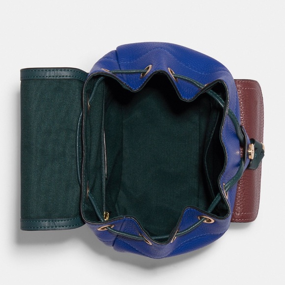 NWT COACH Pennie Refined Pebble Backpack 22 Colorblock Blue Burgundy Green Red - Picture 3 of 5